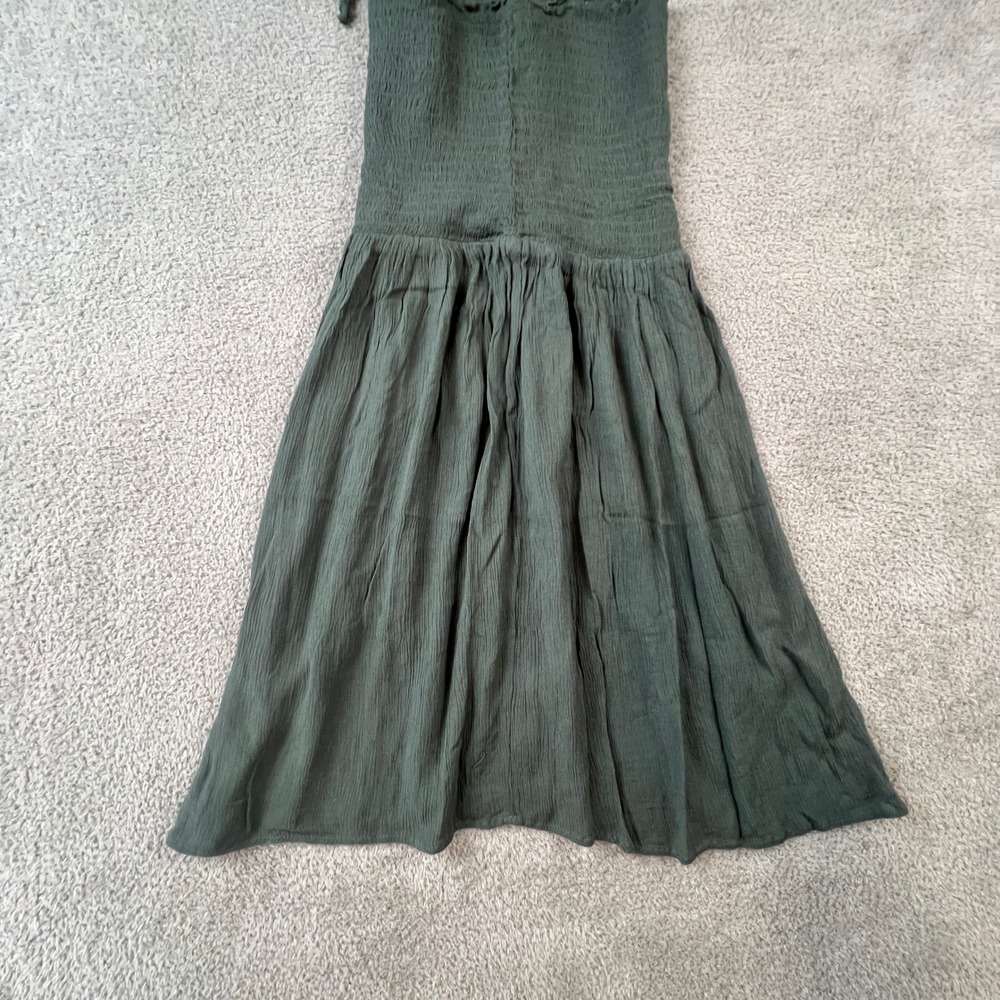 Boho Midi Dress Small Women's Natural Reflections Green Smocked Rayon Strap‎ - Picture 5 of 9